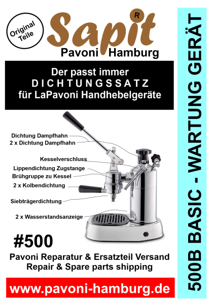 SAPIT 500B Basic Plus / MAINTENANCE DEVICE La Pavoni years of manufacture 2005 to today / Brewing group + boiler cap + water level indicator + steam unit